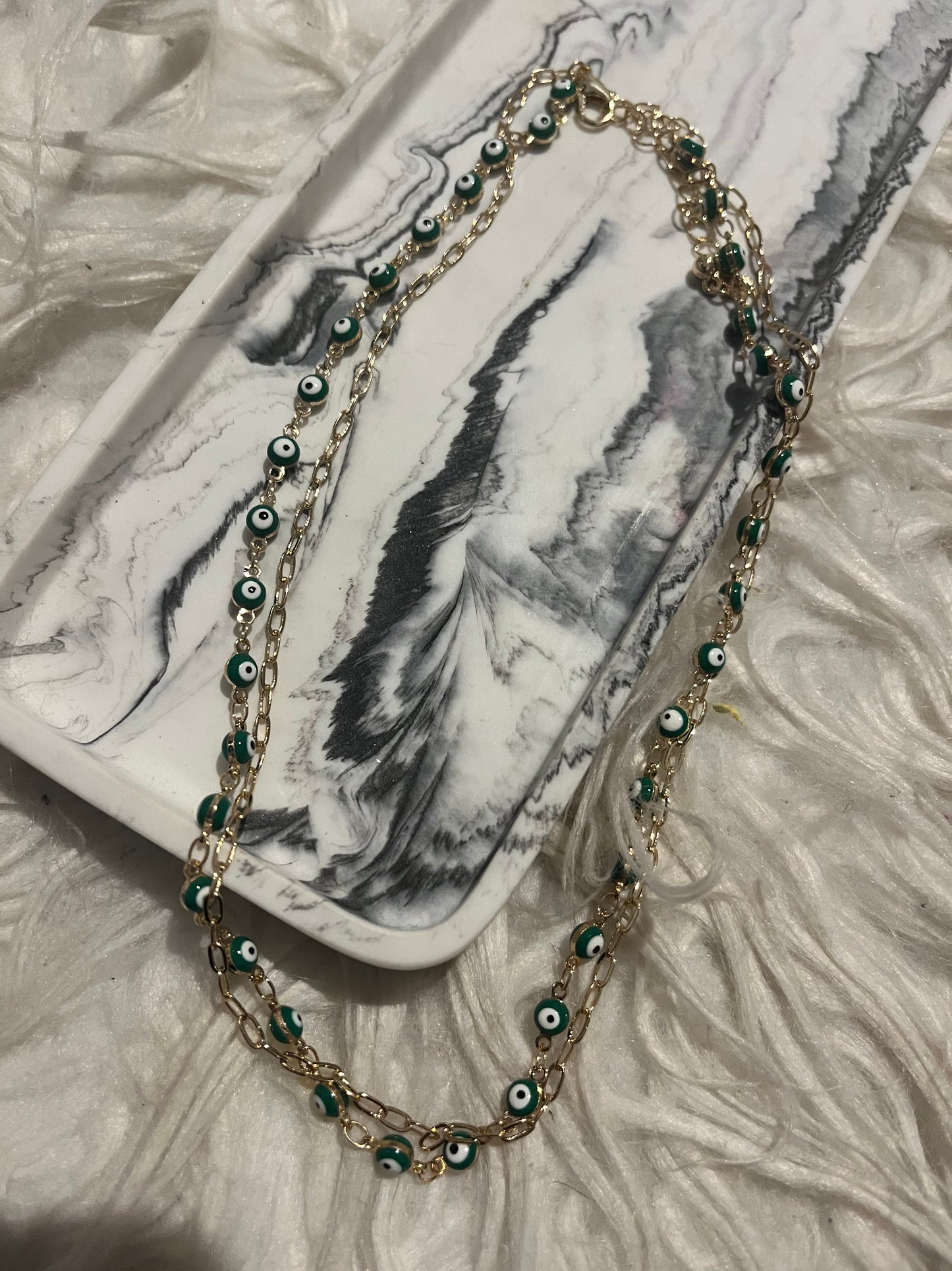 Emerald Green Evil eye double Necklace