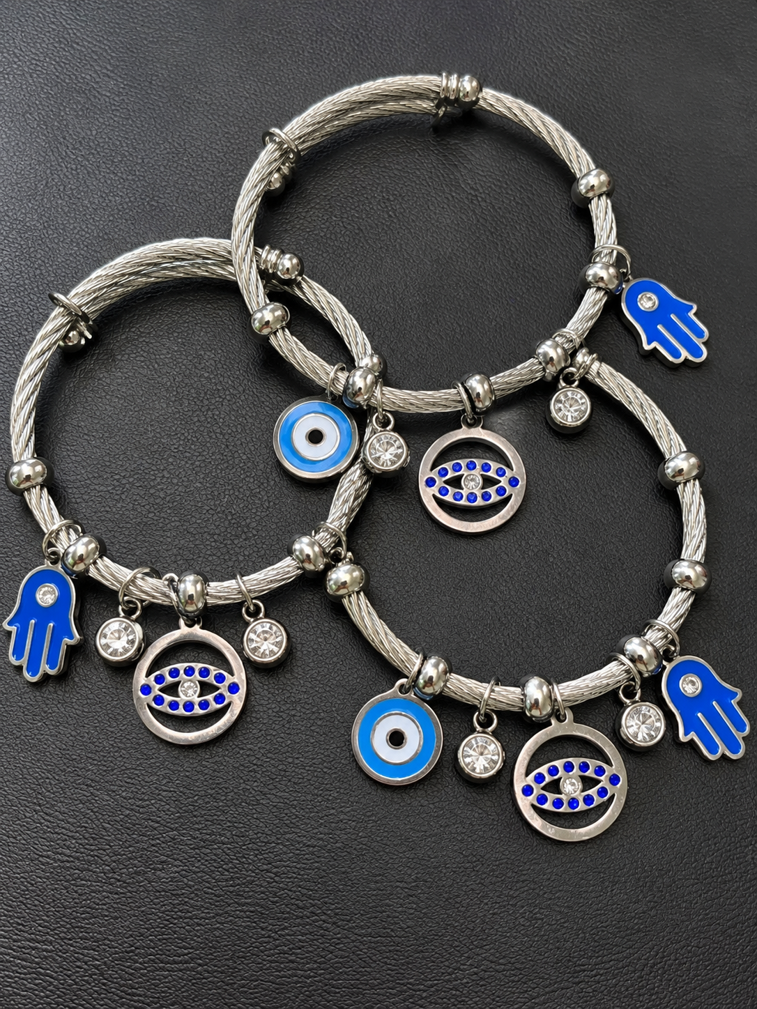 Silver Evil Eye Hamsa Bangle