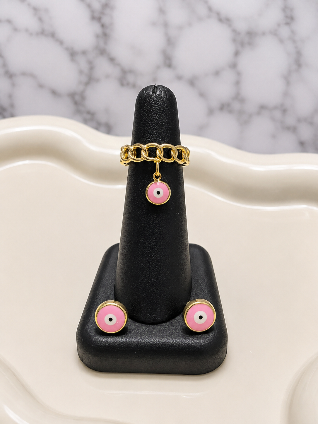 Set Anillo y Anillo ojo Rosado