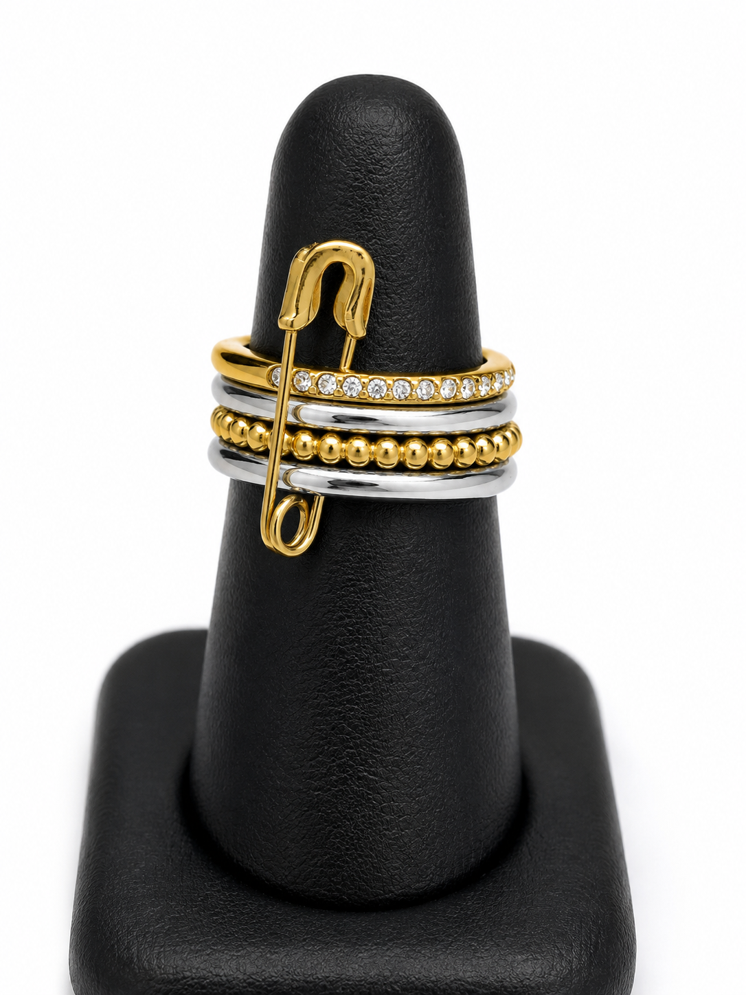 Stacked Safety Pin Ring – Gold & Silver