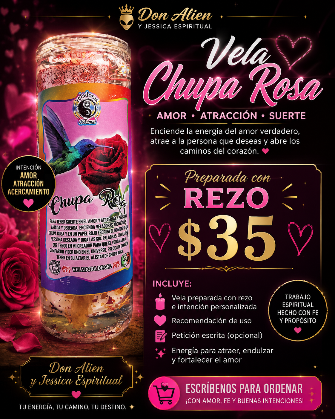 Veladora de Chuparosa con rezo