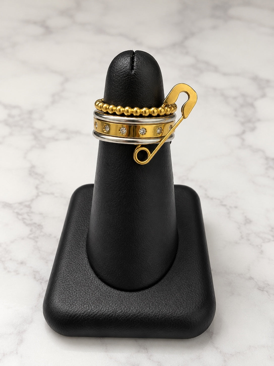 Multi Anillo Alfiler Doble Tono