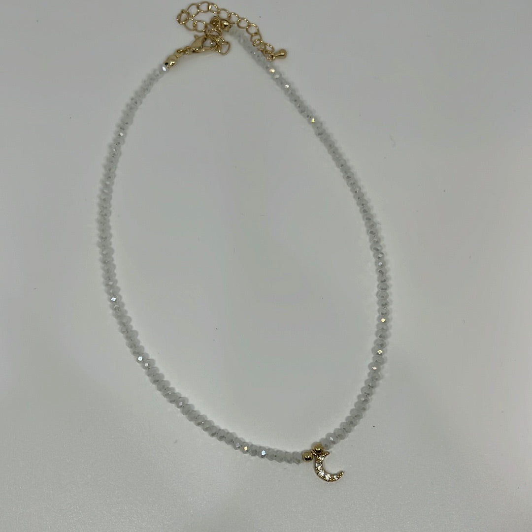 White beaded choker with Moon