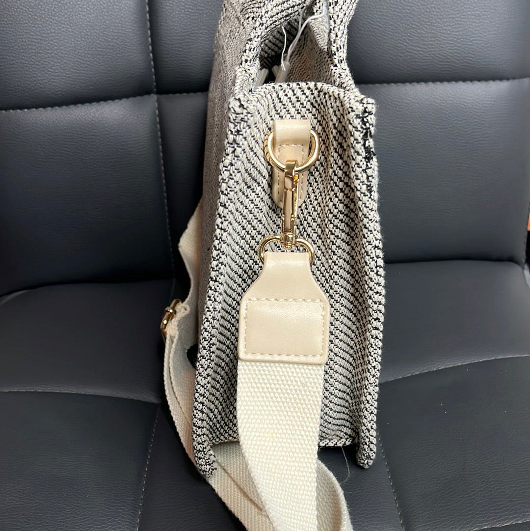 Beige and Black Tote Bag