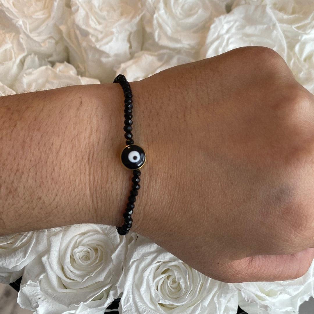Black Beaded Evil Eye Bracelet with a gold detail - Life with JessicaS