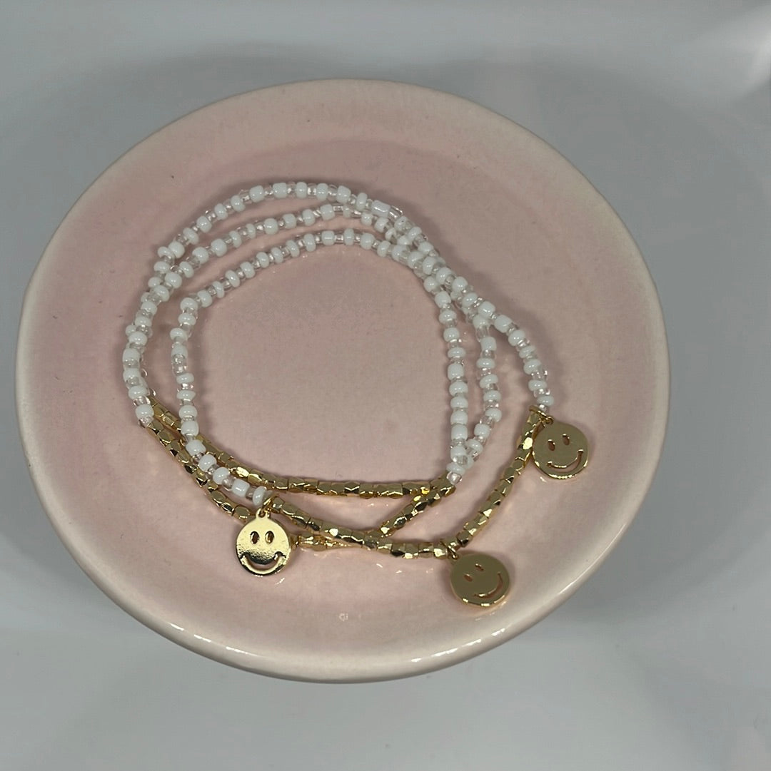 White and Gold bracelets with Smiley Face