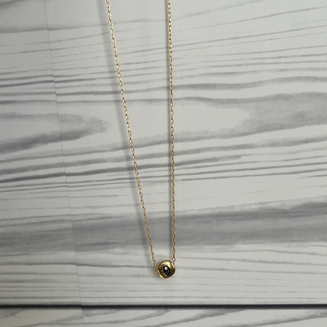 Gold Necklace with Black Hamsa Hand