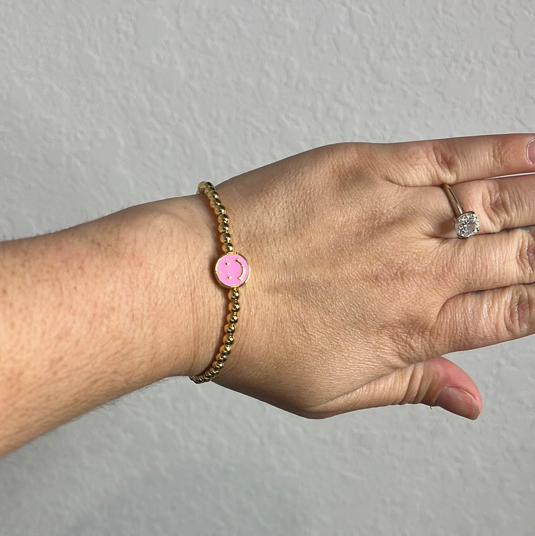 Pink Smiley Stretchy Bracelet