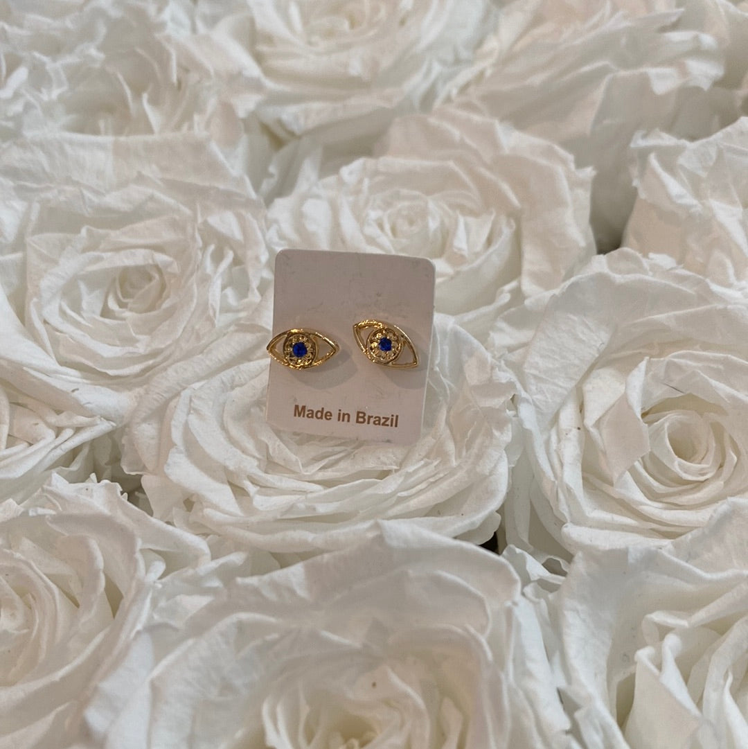 Gold Evil Eye Earrings blue eye