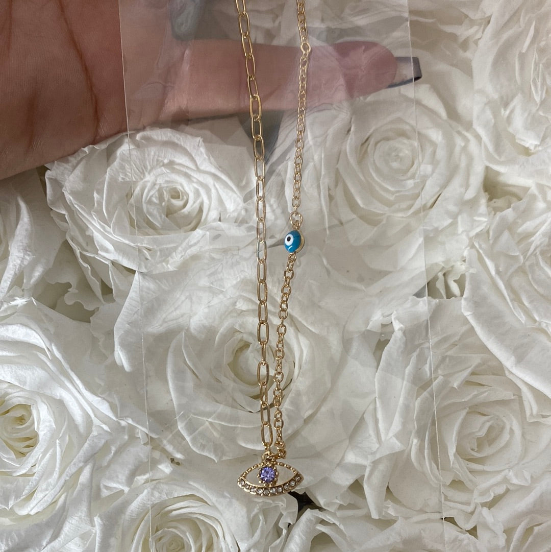 Gold Eye Necklace with Purple Cz Eye