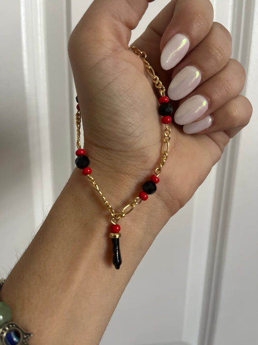 18k gold filled azabache, Figaro Bracelet.