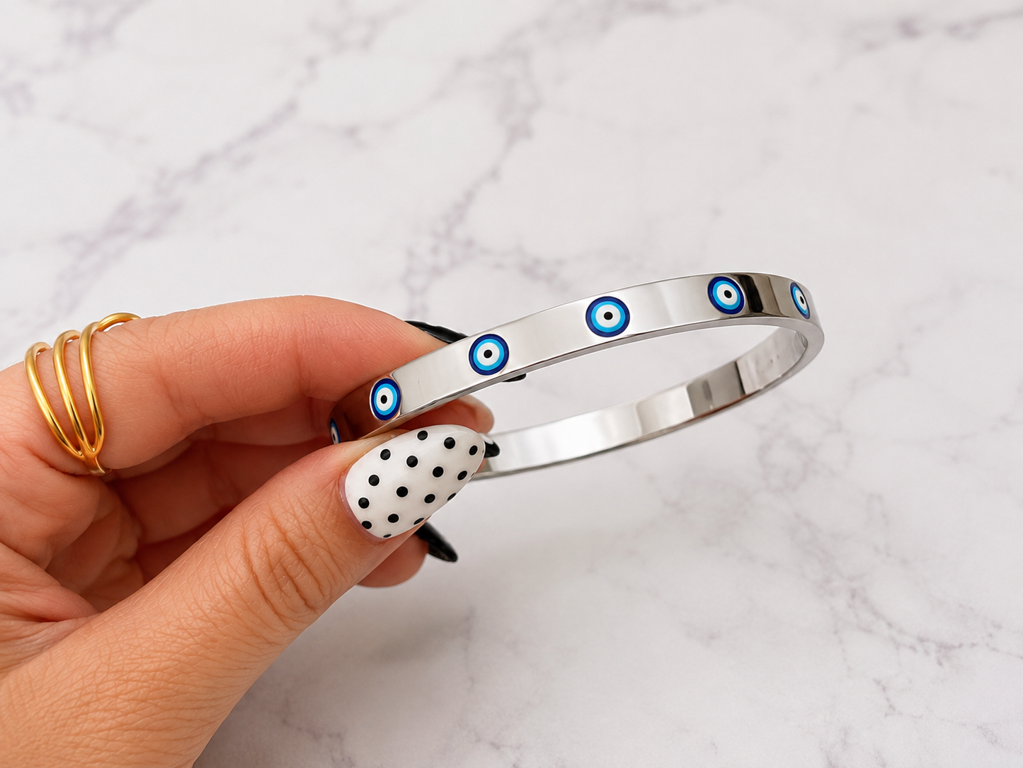 Evil Eye Stainless Steel Bangle Bracelet