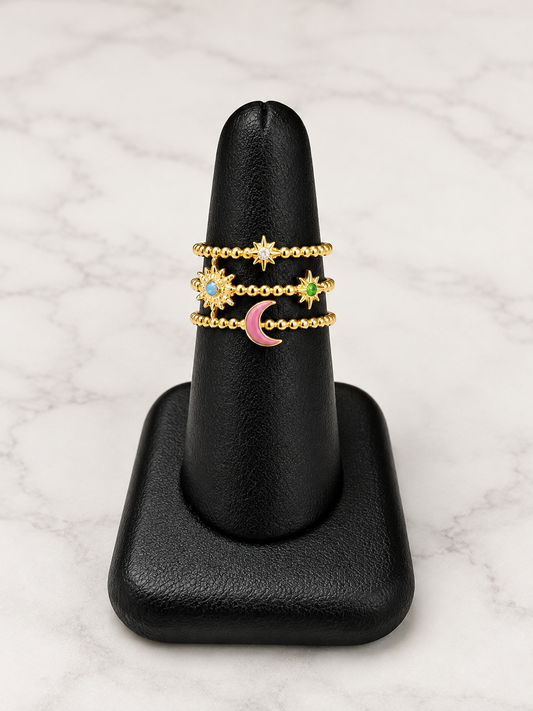 Anillo Sol, Luna y Estrellas Adjustable