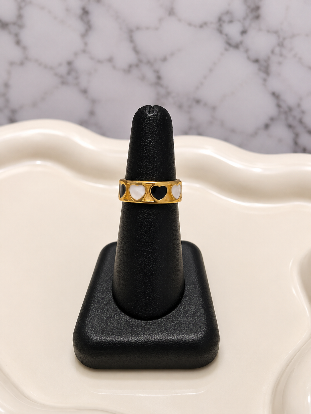 Black and White Heart Ring