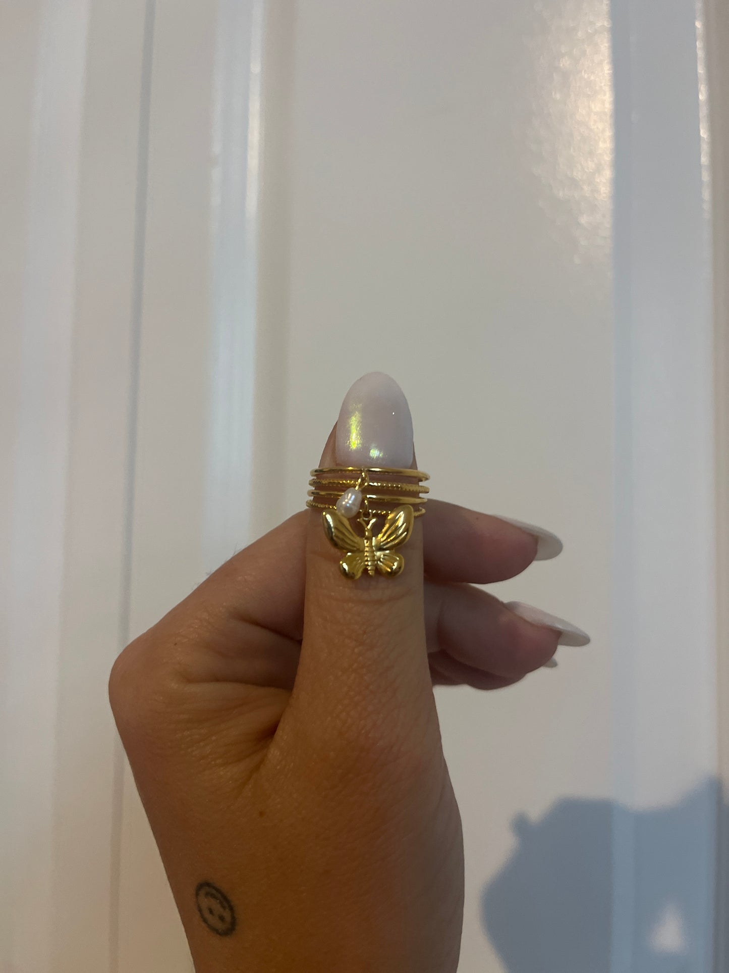 Butterfly Charm Ring with pearl charm