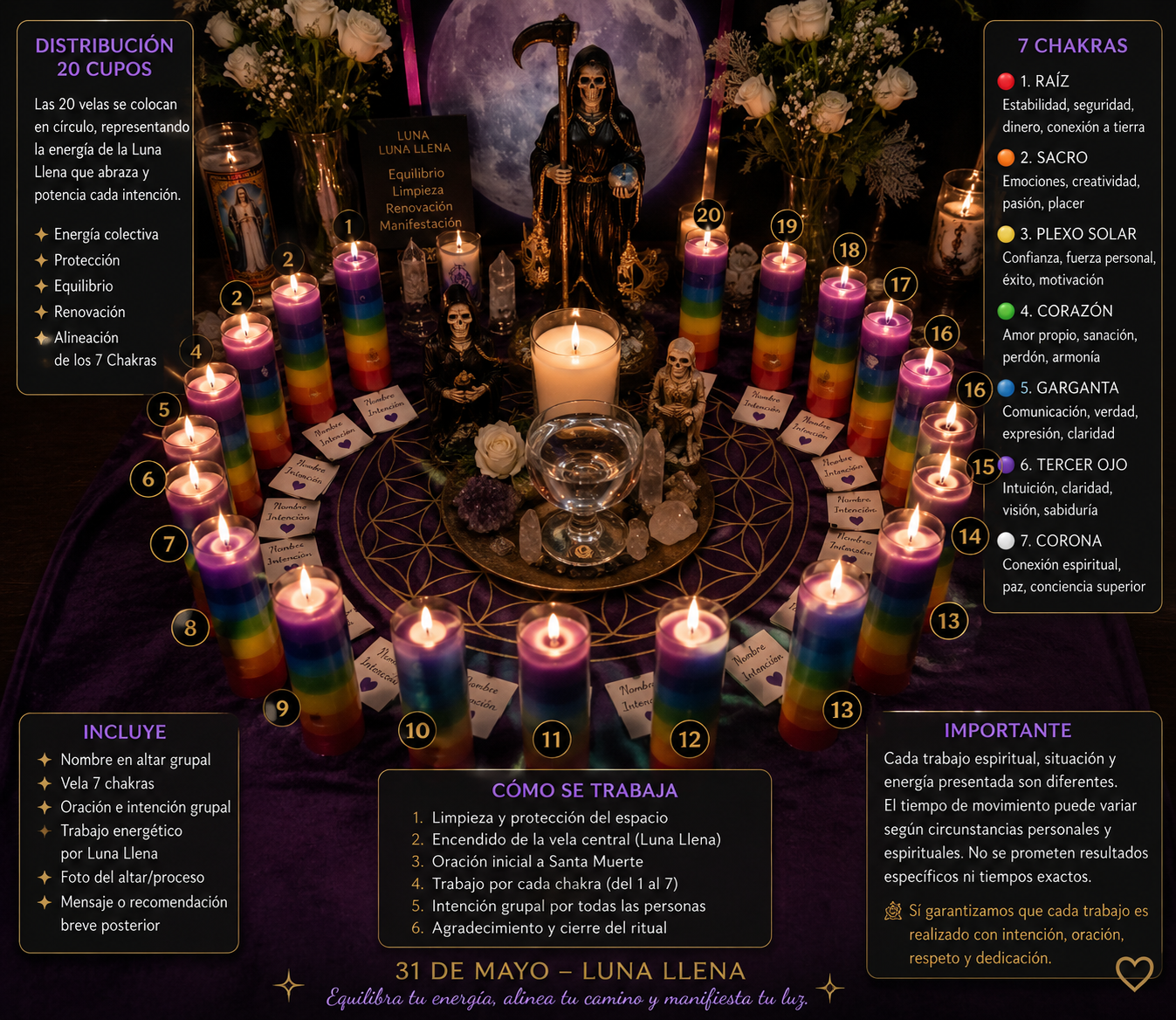 🌕 Ritual Groupal Luna Llena – Activación y Equilibrio de 7 Chakras
