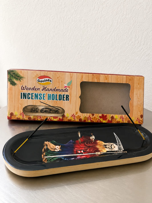 🕯️ Porta Incienso de Madera – Santa Muerte Multicolor