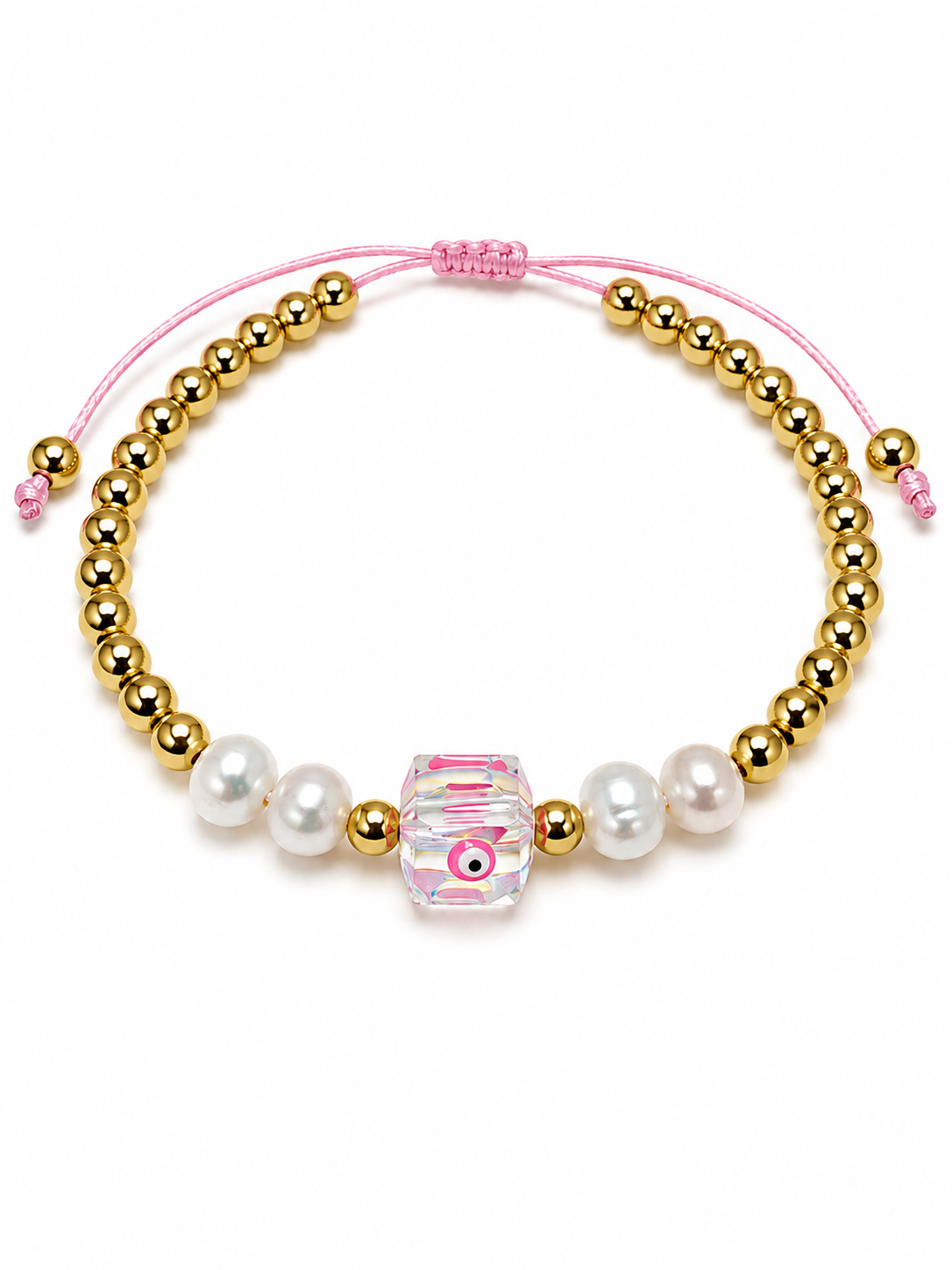 🩷 Pulsera Ojo Protector Rosa con Perlas