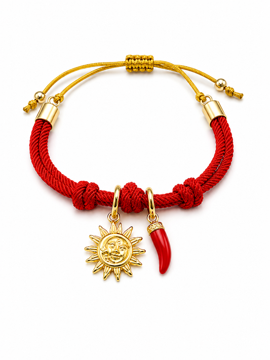 ❤️ Pulsera Roja Sol & Cuerno Protector