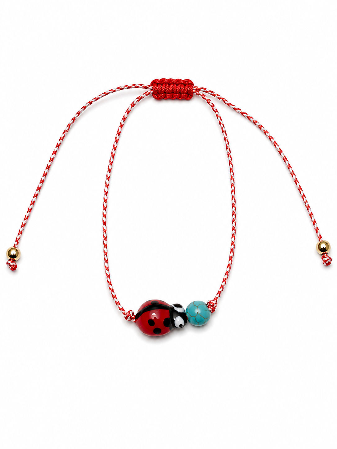 🐞 Pulsera Mariquita de la Suerte con Turquesa