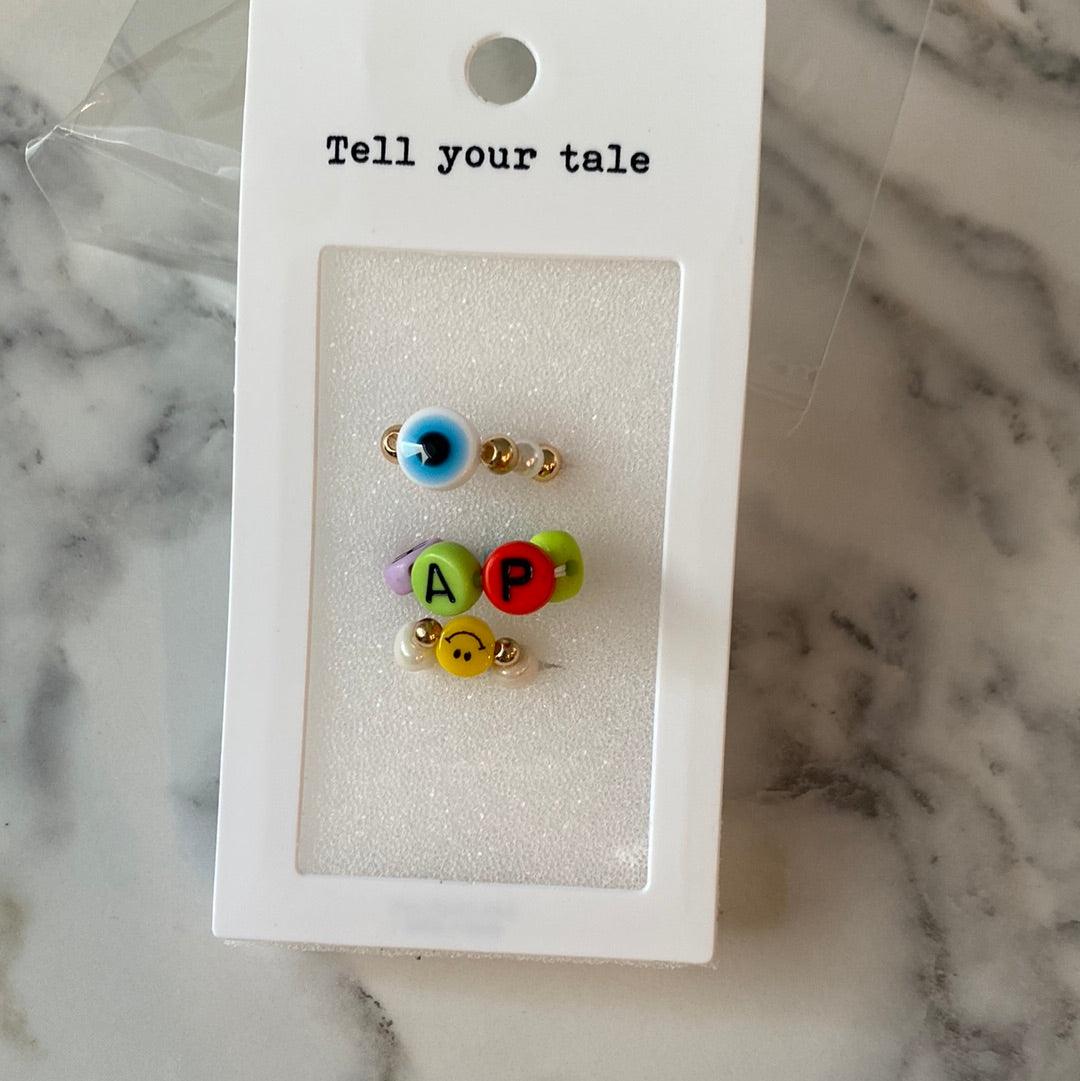 3 piece stretchy rings  White Evil eye/Happy/Smiley Face - Life with JessicaS