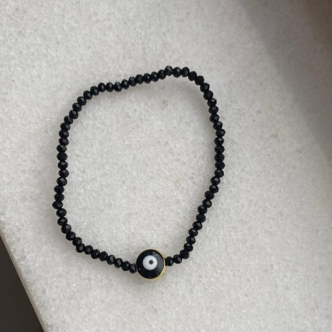 Black Beaded Evil Eye Bracelet with a gold detail - Life with JessicaS