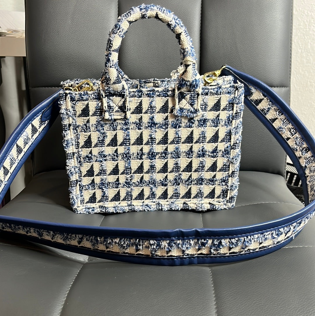 Blue Beige tote bag with pouch