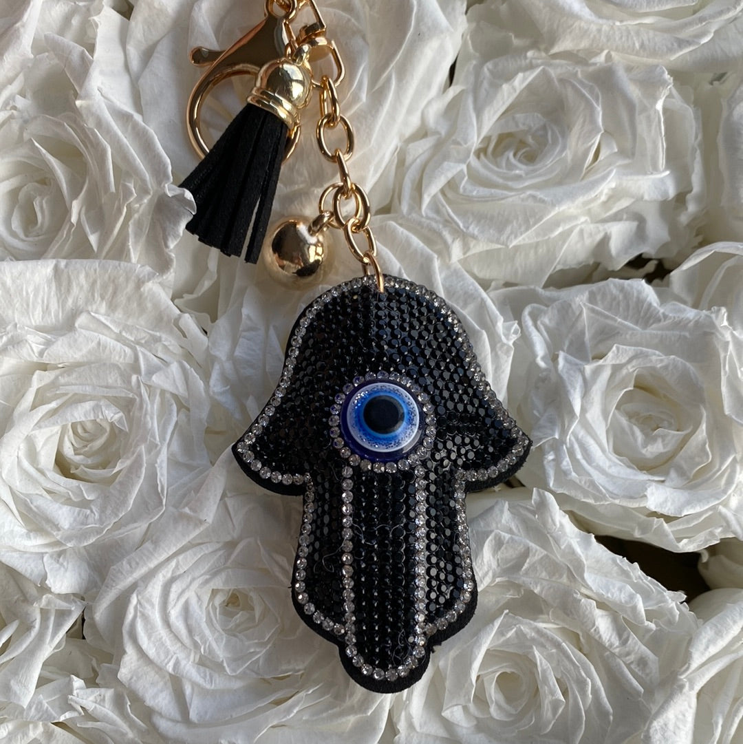 Hamsa Keychain/Llavero Black and Blue.