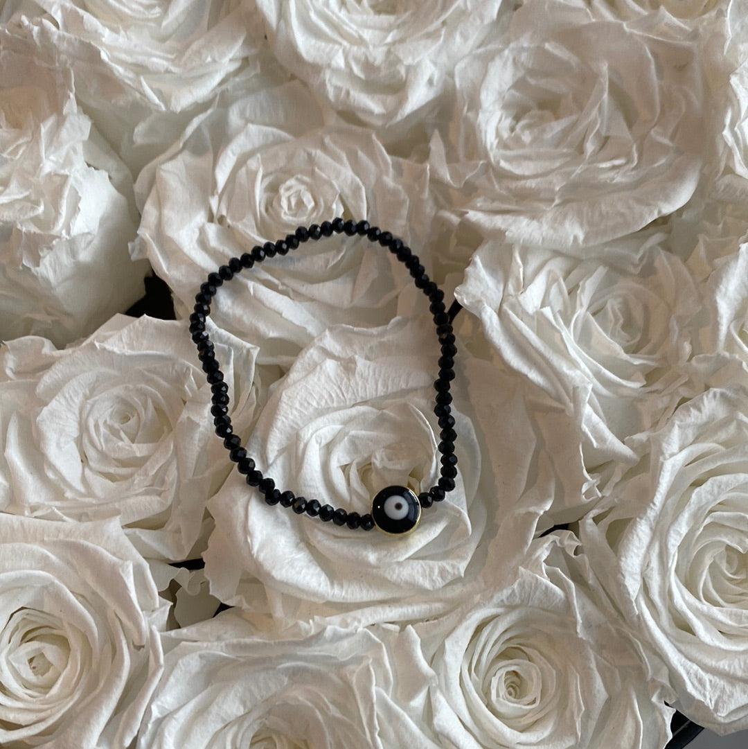 Black Beaded Evil Eye Bracelet with a gold detail - Life with JessicaS