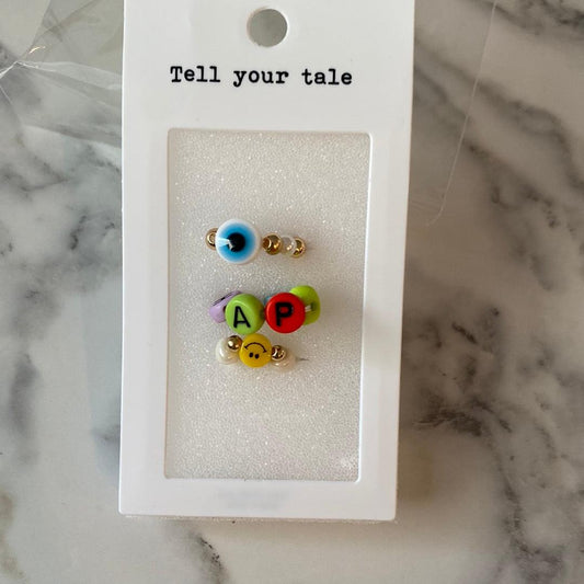 3 piece stretchy rings  White Evil eye/Happy/Smiley Face - Life with JessicaS