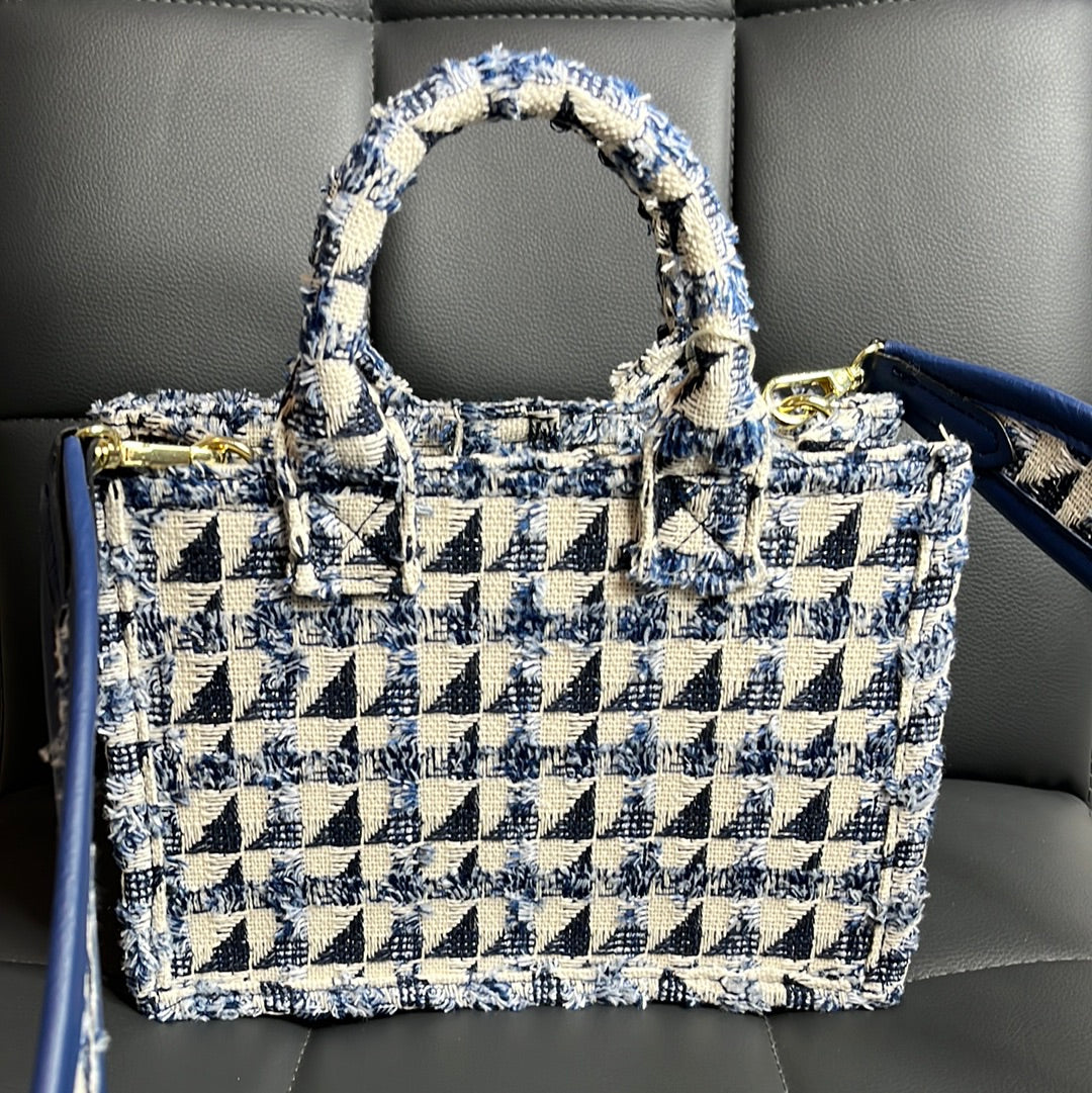 Blue Beige tote bag with pouch